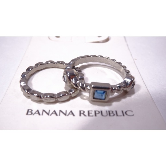 Banana Republic Women's Silver Ribbon Gemstone Ring Set Sz 6 & 5 NWT 50 - Picture 1 of 5